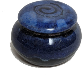 Blue Lidded Pot with Swirl Design
