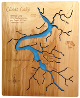 Cheat Lake, West Virginia - Laser Cut Wood Map