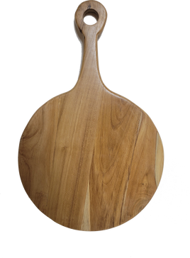 Round Teak Charcuterie Cutting Board with Handle