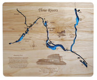 Three Rivers, Minnesota - laser cut wood map