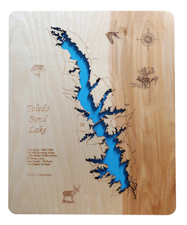 Toledo Bend Lake, Texas / Louisiana - laser cut wood map