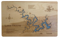 Lake Travis, Texas - Laser Cut Wood Map