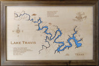 Lake Travis, Texas - Laser Cut Wood Map