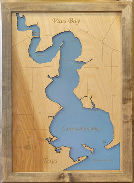Vaes Bay, Texas - laser cut wood map