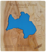Watchaug Pond, Rhode Island - laser cut wood map