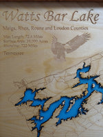 Watts Bar Lake, Tennessee - laser cut wood map
