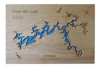 Watts Bar Lake, Tennessee - laser cut wood map